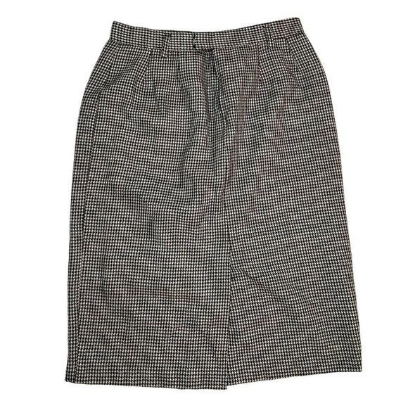 Vintage Houndstooth Patterned Black and white A-Line Pencil Skirt Knee Length - Picture 1 of 8